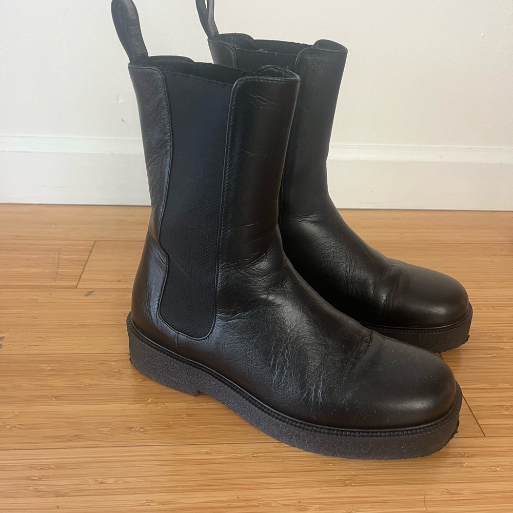 STAUD Black Leather Chelsea Boots